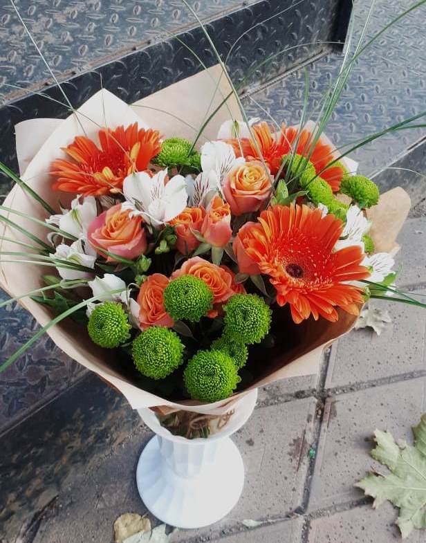 Букет цветов из: Герберы, Хризантемы, Альстромерии и Розы в Анциферово