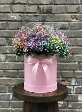Цветочная композиция из Гипсофила и Розы в шляпной коробке в Анциферово