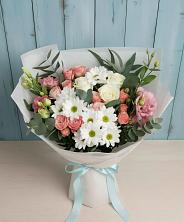 Букет цветов из:  Розы, Лизиантусы и Хризантемы в Анциферово