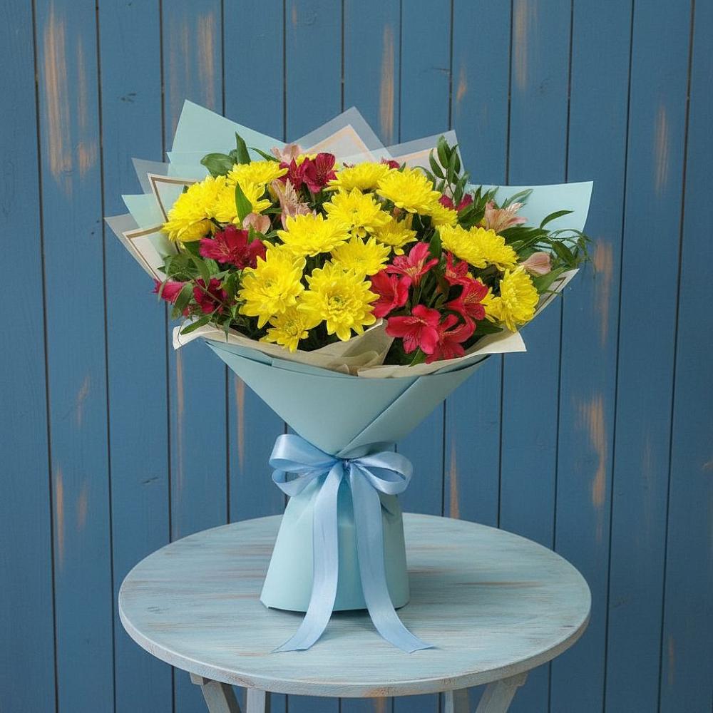 Букет цветов из: Альстромерии и Хризантемы в Анциферово
