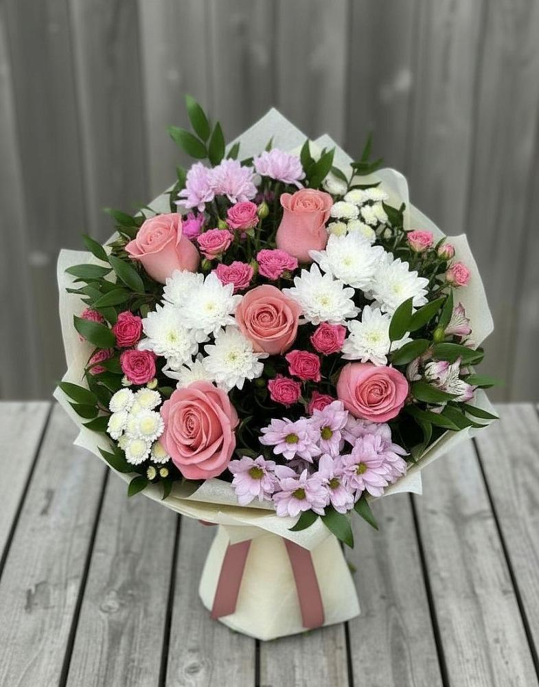 Букет цветов из: Альстромерии, Гвоздики, Розы и Хризантемы в Анциферово