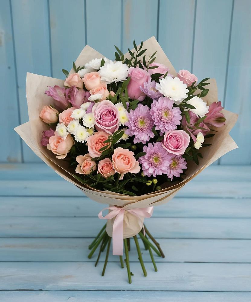 Букет цветов из: Хризантемы, Розы и Альстромерии в Анциферово