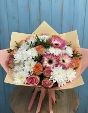 Букет цветов из:  Розы, Герберы и Хризантемы в Анциферово