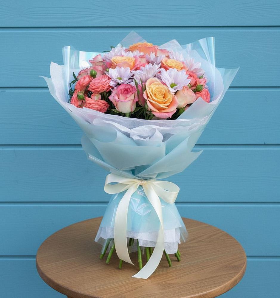 Букет цветов из: Хризантемы и Розы в Анциферово