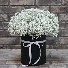 Цветочная композиция из Гипсофила в шляпной коробке в Анциферово